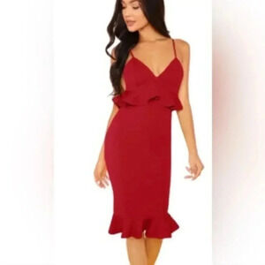 Favlux Fashion Terra Cotta Sexy Sleeveless
Bodycon Peplum Ruffle Dress NWT M